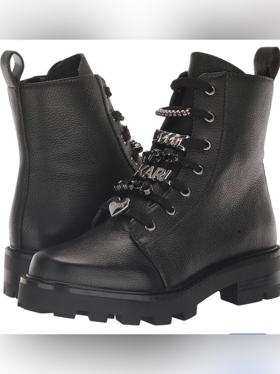 Karl Lagerfeld Shoes - KARL LAGERFELD PARIS Mela Black Lace-Up Lug Boot with Silver Hardware.